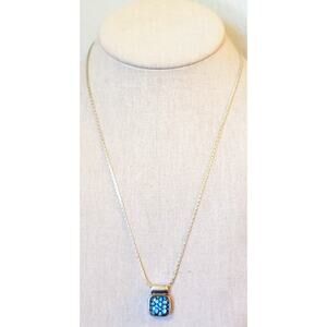 Vtg Two-Sided Dichroic Glass Sterling Pendant on 925 Italy Boston Link Chain